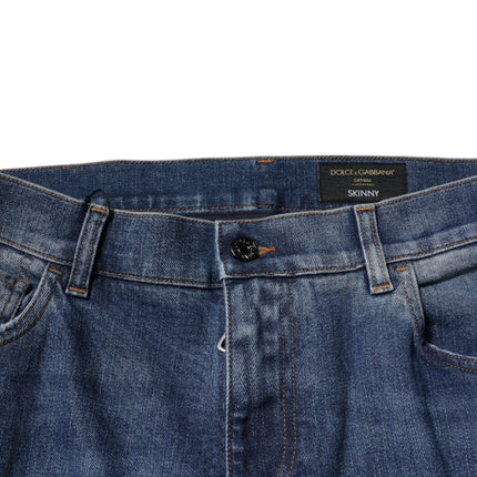 Dolce & Gabbana Blue Cotton Tattered Skinny Denim Jeans