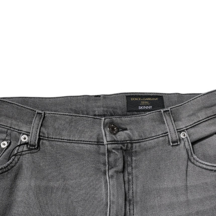 Dolce & Gabbana Gray Graphic Print Cotton Skinny Denim Jeans