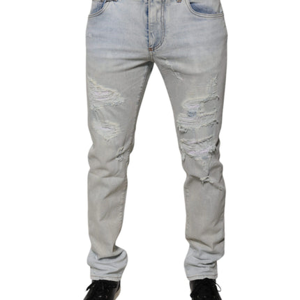 Dolce & Gabbana Light Blue Cotton Blend Tattered Skinny Denim Jeans