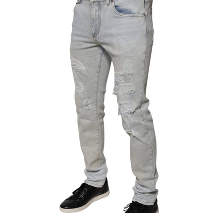 Dolce & Gabbana Light Blue Cotton Blend Tattered Skinny Denim Jeans