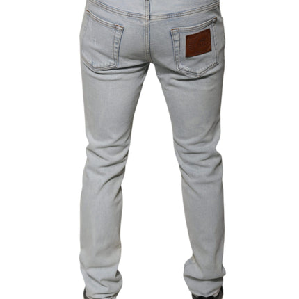 Dolce & Gabbana Light Blue Cotton Blend Tattered Skinny Denim Jeans