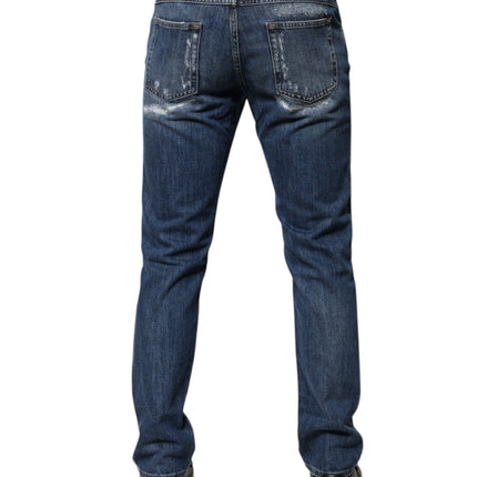 Dolce & Gabbana Blue Cotton Tattered Skinny Denim Jeans