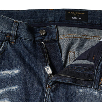 Dolce & Gabbana Blue Cotton Tattered Skinny Denim Jeans