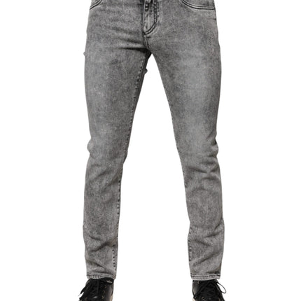 Dolce & Gabbana Gray Logo Plaque Cotton Slim Fit Denim Jeans