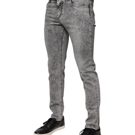 Dolce & Gabbana Gray Logo Plaque Cotton Slim Fit Denim Jeans