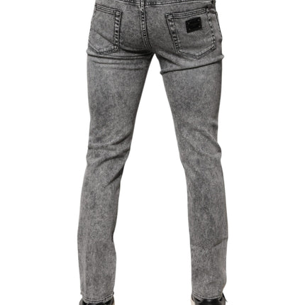 Dolce & Gabbana Gray Logo Plaque Cotton Slim Fit Denim Jeans