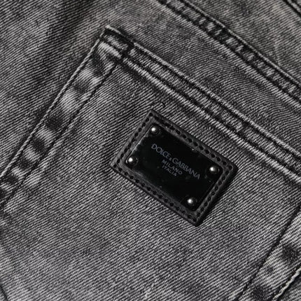 Dolce & Gabbana Gray Logo Plaque Cotton Slim Fit Denim Jeans