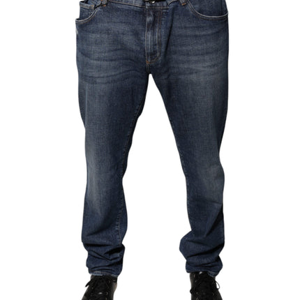 Dolce & Gabbana Dark Blue Cotton Logo Skinny Denim Jeans