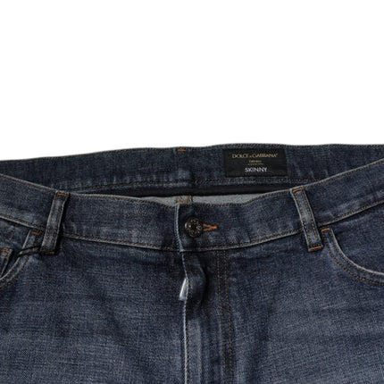 Dolce & Gabbana Dark Blue Cotton Logo Skinny Denim Jeans