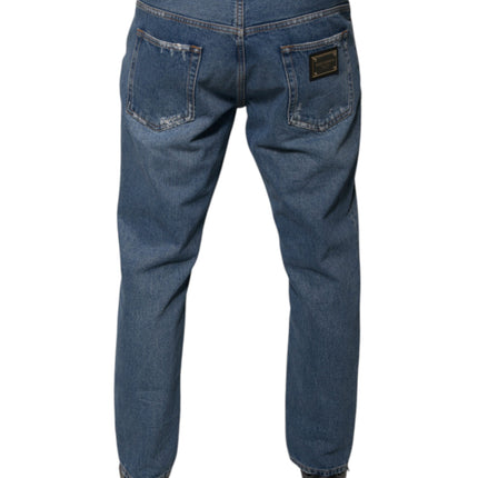 Dolce & Gabbana Blue Cotton Logo Men Loose Denim Jeans