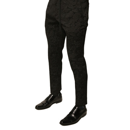 Dolce & Gabbana Black Brocade Polyester Skinny Men Dress Pants