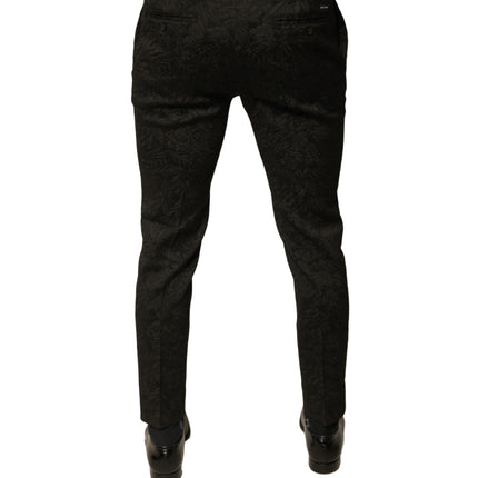 Dolce & Gabbana Black Brocade Polyester Skinny Men Dress Pants