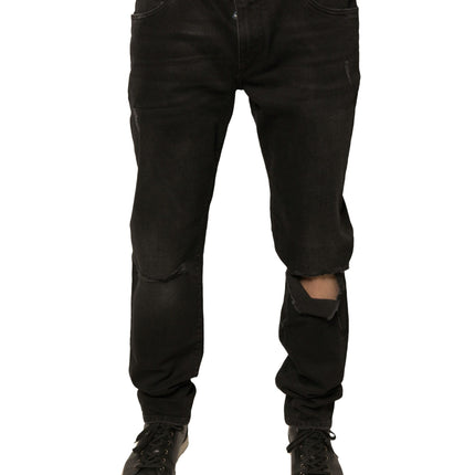 Dolce & Gabbana Black Ripped Logo Cotton Skinny Denim Jeans