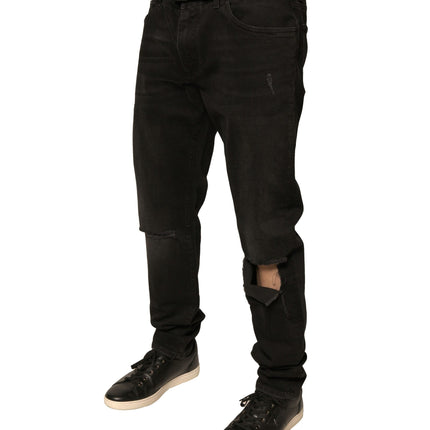 Dolce & Gabbana Black Ripped Logo Cotton Skinny Denim Jeans