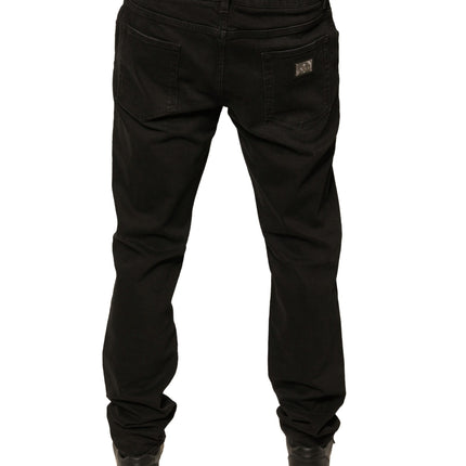 Dolce & Gabbana Black Ripped Logo Cotton Skinny Denim Jeans