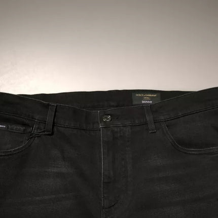 Dolce & Gabbana Black Ripped Logo Cotton Skinny Denim Jeans