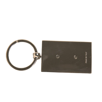 Dolce & Gabbana Black Leather Logo Metal Ring Keychain Keyring