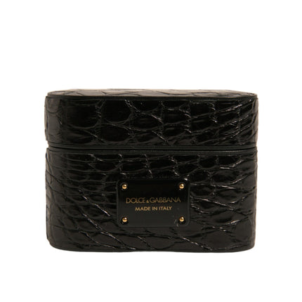 Dolce & Gabbana Black Leather Metal Logo Plaque Holder Airpods Case