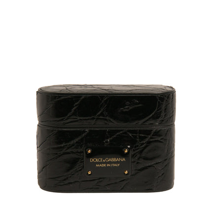 Dolce & Gabbana Black Leather Metal Logo Plaque Holder Airpods Case