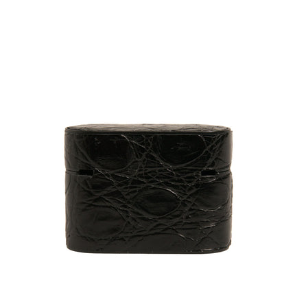 Dolce & Gabbana Black Leather Metal Logo Plaque Holder Airpods Case