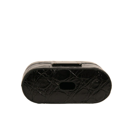 Dolce & Gabbana Black Leather Metal Logo Plaque Holder Airpods Case