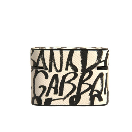 Dolce & Gabbana Black White Leather Scribble Embossed Logo Airpods Case