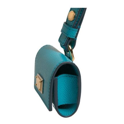 Dolce & Gabbana Green Logo Plaque Leather Gold Metal Strap Airpods Case