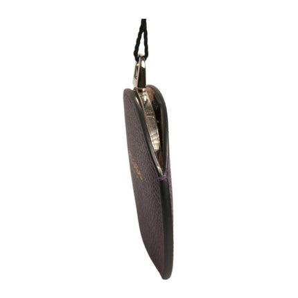 Dolce & Gabbana Purple Calfskin Leather Round Logo Hand Mirror Holder