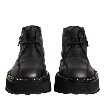 Dolce & Gabbana Black Leather Lace Up Ankle Boots Shoes