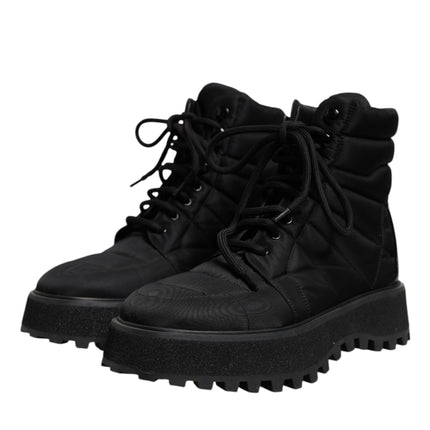 Dolce & Gabbana Black Padded Mid Calf Lace Up Boots Shoes
