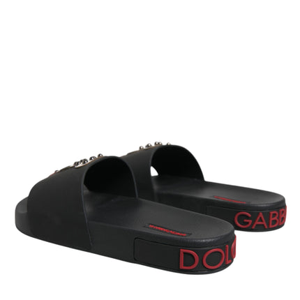 Dolce & Gabbana Black Leather Slides Sandals Beachwear Shoes