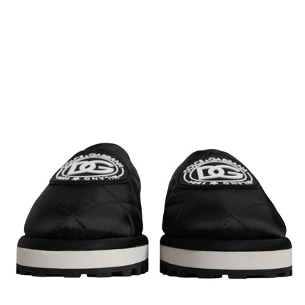 Dolce & Gabbana Black Nylon Quilted Logo Patch Sandals Slides Shoes