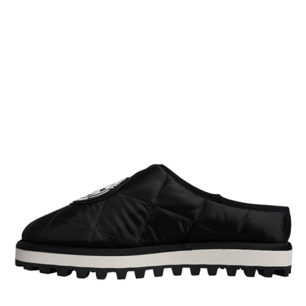 Dolce & Gabbana Black Nylon Quilted Logo Patch Sandals Slides Shoes