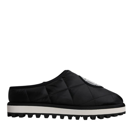 Dolce & Gabbana Black Nylon Quilted Logo Patch Sandals Slides Shoes
