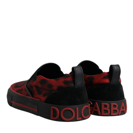 Dolce & Gabbana Red Black Leopard Cotton Men Low Top Sneakers Shoes