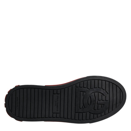 Dolce & Gabbana Red Black Leopard Cotton Men Low Top Sneakers Shoes