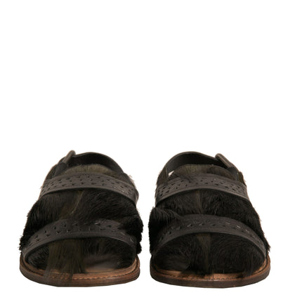 Dolce & Gabbana Green Gazelle Hair Leather Flats Sandals Shoes