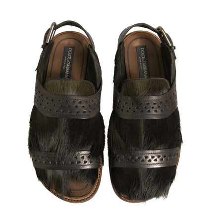 Dolce & Gabbana Green Gazelle Hair Leather Flats Sandals Shoes