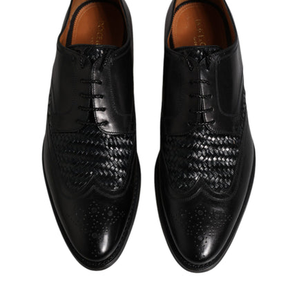 Dolce & Gabbana Black Leather Derby Wingtip Lace Up Formal Dress Shoes