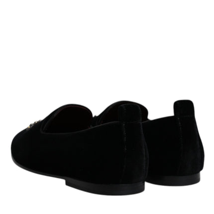 Dolce & Gabbana Black Velvet Crystal Crown Loafers Formal Dress Shoes