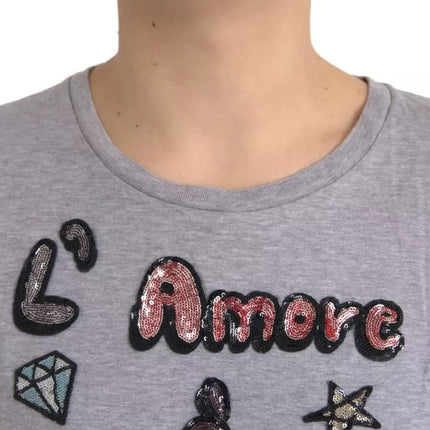 Dolce & Gabbana Gray Cotton L'Amore E'Bellezza Top T-shirt