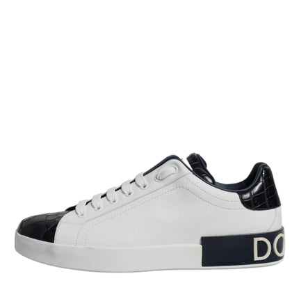 Dolce & Gabbana White Black Leather Portofino Sneakers Shoes