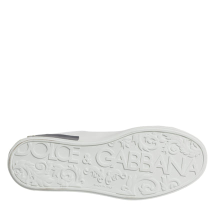 Dolce & Gabbana White Black Leather Portofino Sneakers Shoes