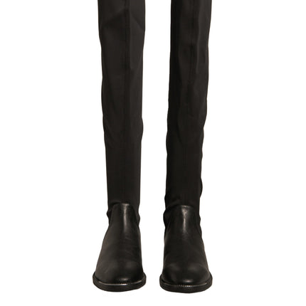 MY TWIN Black Leather Suede Flats High Boots Shoes