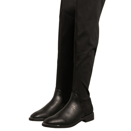 MY TWIN Black Leather Suede Flats High Boots Shoes
