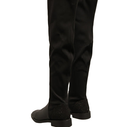 MY TWIN Black Leather Suede Flats High Boots Shoes