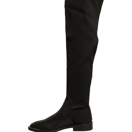 MY TWIN Black Leather Suede Flats High Boots Shoes