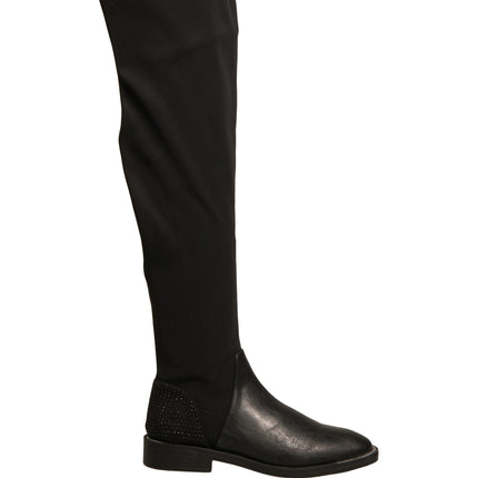 MY TWIN Black Leather Suede Flats High Boots Shoes