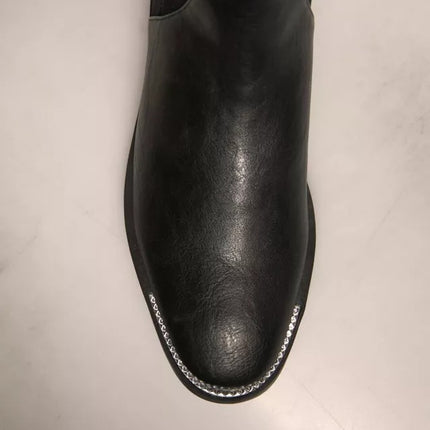 MY TWIN Black Leather Suede Flats High Boots Shoes