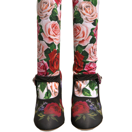 Dolce & Gabbana Black Floral Socks Crystal Boots Jersey Shoes